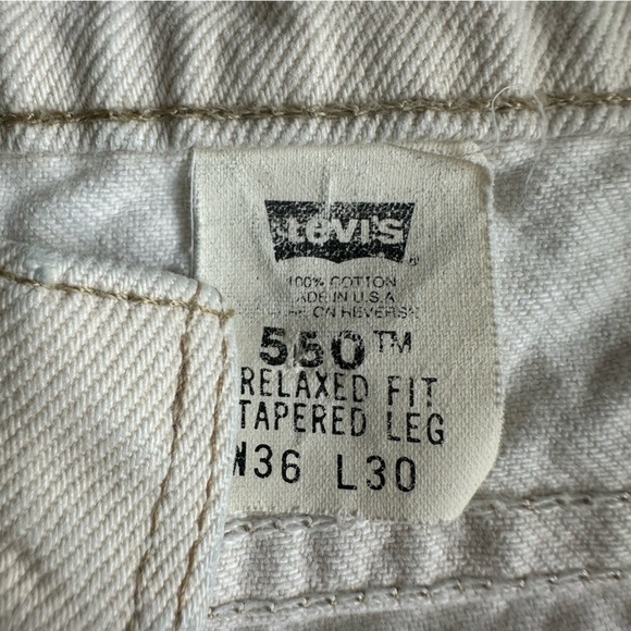 Vintage Levi's 550 Jeans Size 36x30 Orange Tab 90's USA Relaxed Fit Taper Cream - Picture 8 of 8
